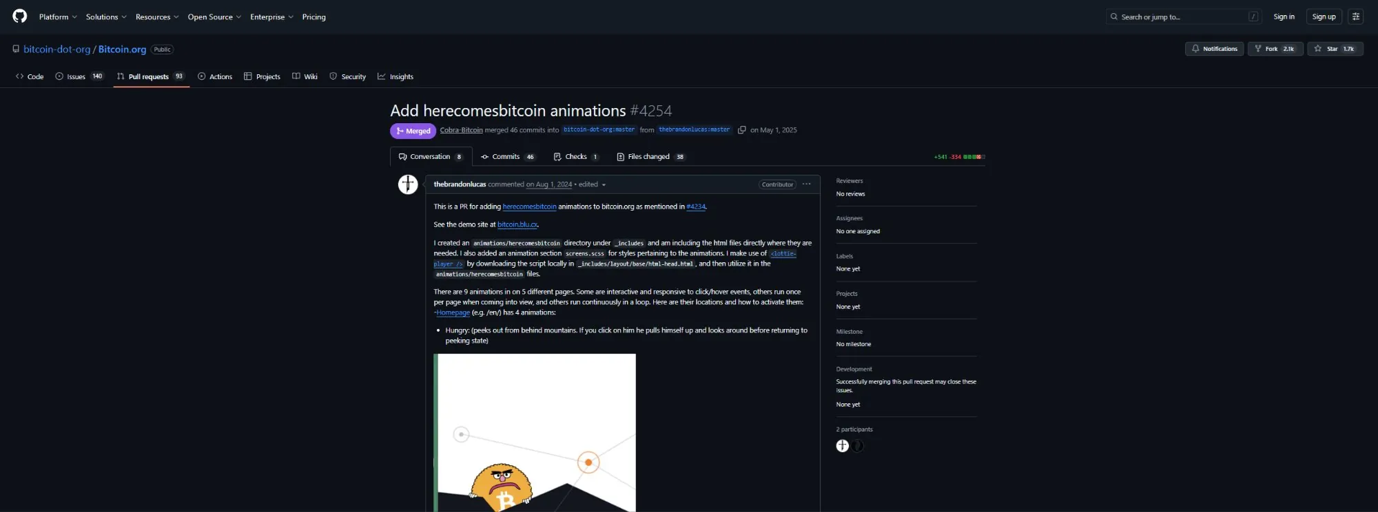GitHub PR #4254 — Add herecomesbitcoin animations — Merged May 1, 2025